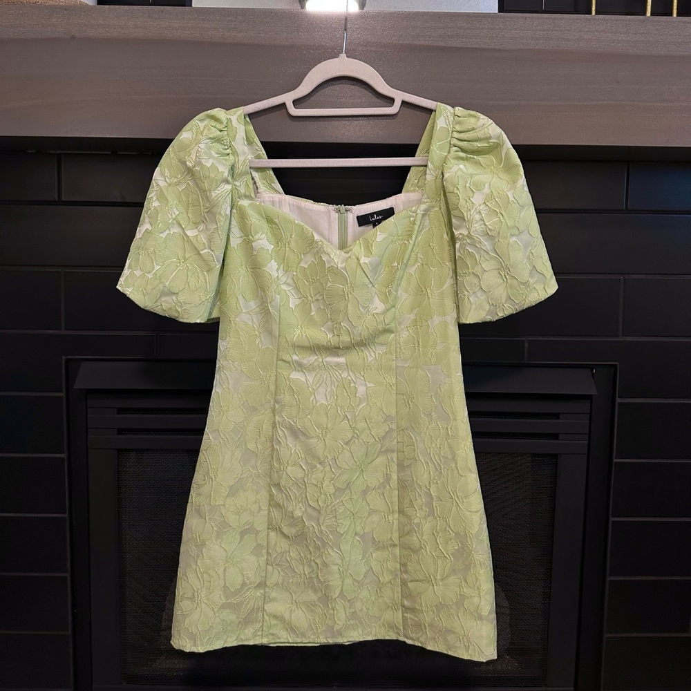 Lulus Light Green Floral Puff Sleeve Mini Dress